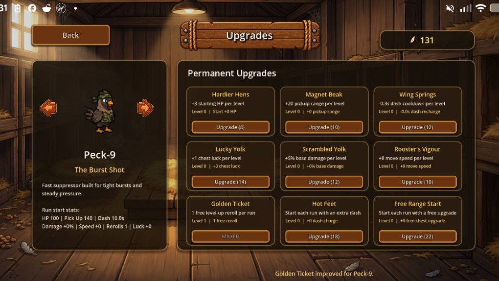 Avoiding Eggstinction upgrades screen